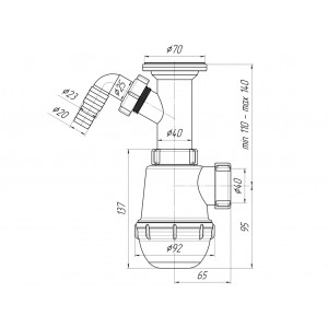 Сифон Ани Грот 1.1/2"*40 литой выпуск с отводом стир. маш.