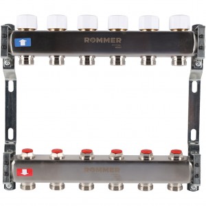 Коллектор из нерж. стали 1"x3/4" ROMMER без расходомеров 6 вых.