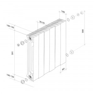 Дизайн-радиатор бимет. Royal Thermo PianoForte Bianco Traffico VDR 500 x 100 10 секц. (нижн. подкл.)