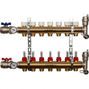 Распределительный коллектор из латуни с расходомерами 7 вых. STOUT