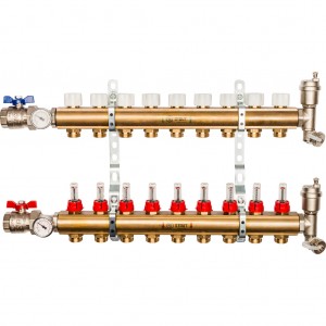 Распределительный коллектор из латуни с расходомерами 9 вых. STOUT