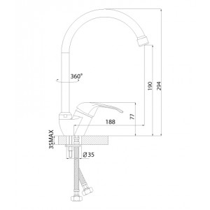 Смеситель однозахватный (35 мм) для кухни, с высоким поворотным изливом 180мм, A35-23